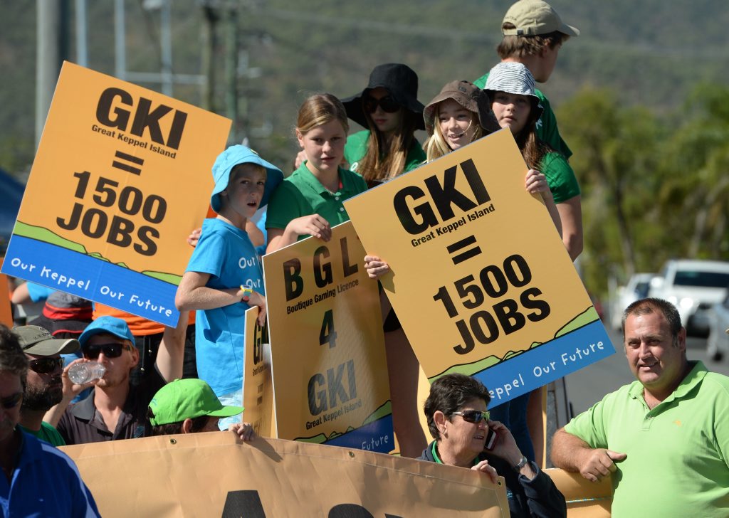 People turned out to support a casino licence for the GKI development outside the community Cabinet held at the North Rockhampton High School on Sunday. Photo: Chris Ison / The Morning Bulletin People turned out to support a casino licence for the GKI development outside the community Cabinet held at the North Rockhampton High School on Sunday. Photo: Chris Ison / The Morning Bulletin