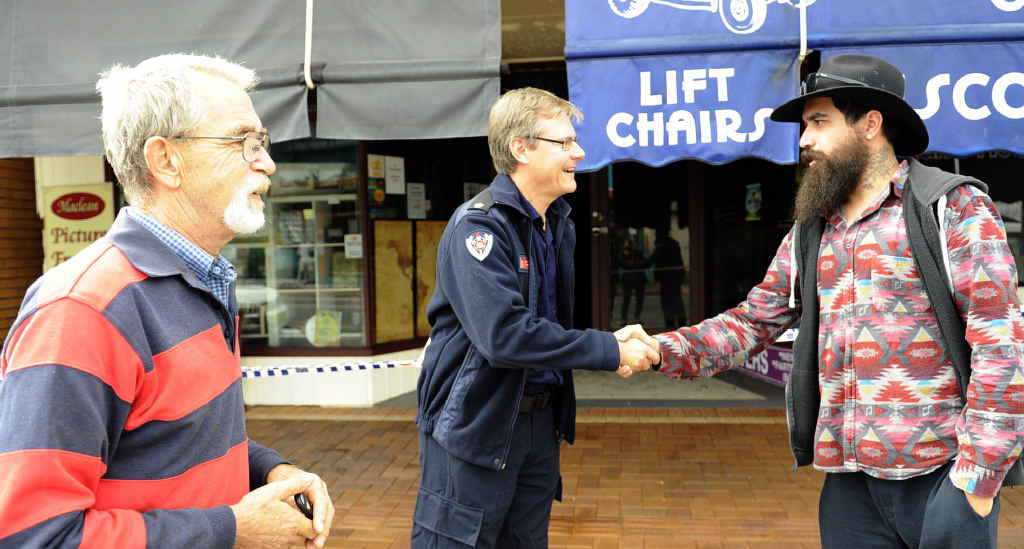 AFTERMATH: A fire in Maclean CBD on Saturday night gutted the Cameron Arcade taking with it four shops. Pictured outside (from left) is co-owner of Maclean Picture Frames, Peter Thompson, Fire and Rescue NSW Duty Commander Northern Rivers Gary White and Allan Adamson Jnr son of the arcade’s owner. AFTERMATH: A fire in Maclean CBD on Saturday night gutted the Cameron Arcade taking with it four shops. Pictured outside (from left) is co-owner of Maclean Picture Frames, Peter Thompson, Fire and Rescue NSW Duty Commander Northern Rivers Gary White and Allan Adamson Jnr son of the arcade’s owner.