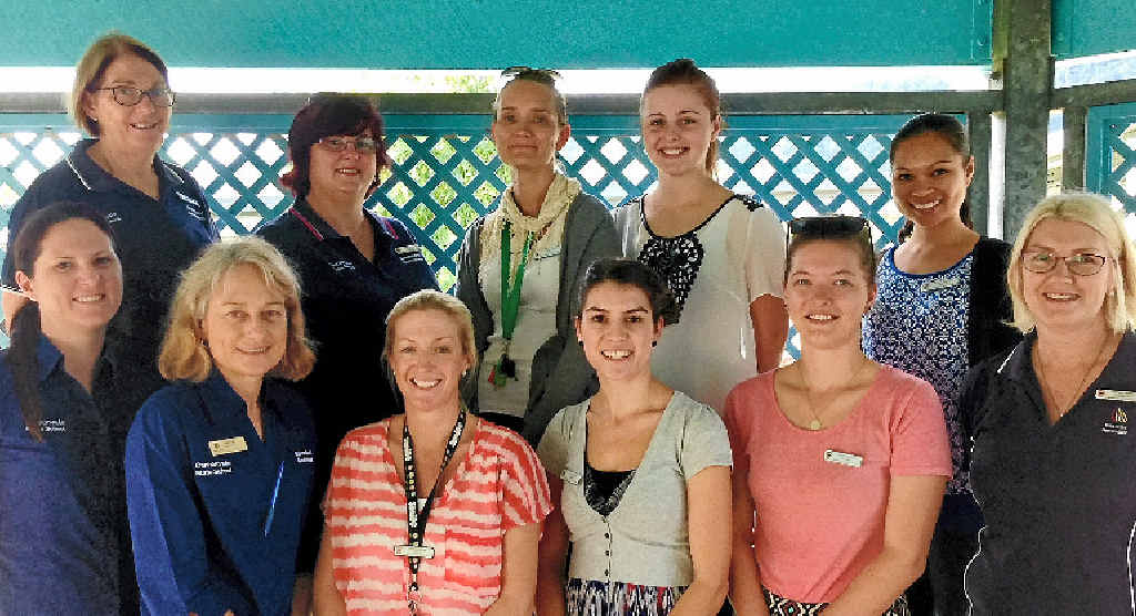 GAME ON: (From back) Marg Smith, Bindi McGill, Lis Smith, Sharney Spann, Abegail Coleman, (front) Nadine Hofman, Rose Kemp, Kerrie Suckling, Chloe Morey, Rachael Cartwright and Michelle Graham of Cannonvale State School have laid down the challenge to other schools in the region ahead of the Airlie Beach Running Festival later this year.