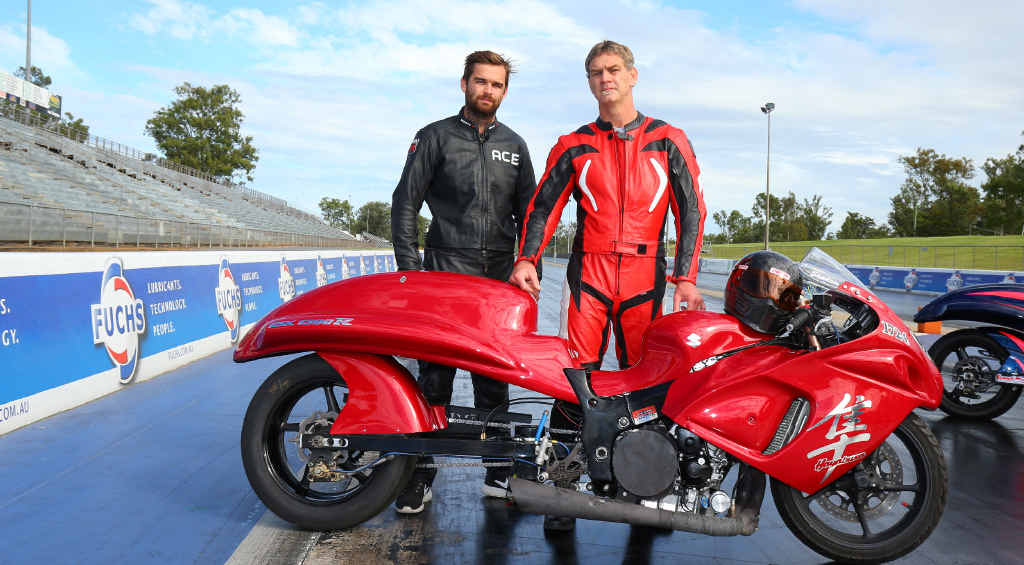 DON’T DISTURB: Modified bike drag racers from Rocky, Ace (left) and Craig Edwards with Craig’s machine ‘Disturbed’ will contest the Fuschs Winternationals in Ipswich next month. DON’T DISTURB: Modified bike drag racers from Rocky, Ace (left) and Craig Edwards with Craig’s machine ‘Disturbed’ will contest the Fuschs Winternationals in Ipswich next month.