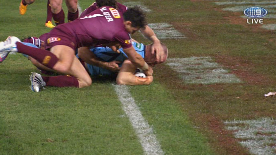 Beau Scott plants down the Blues' second try for the game. Beau Scott plants down the Blues' second try for the game.