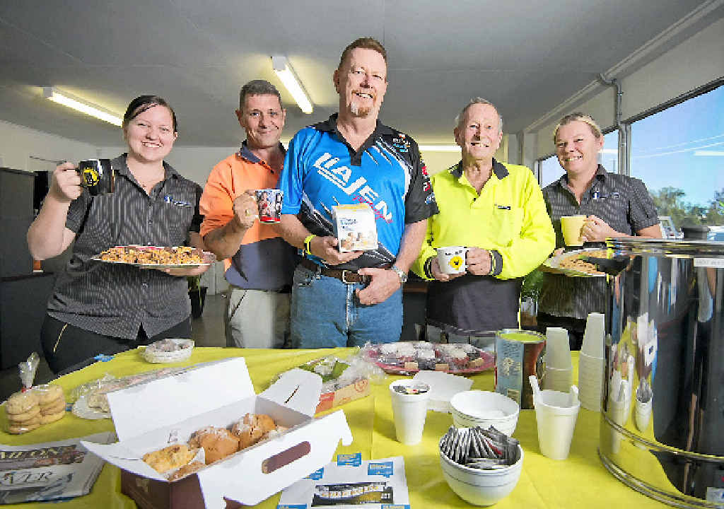 Gladrock Transport employees Kacie Mastroieni, Jimmie Burgess, Steve Spencer, cancer victim Kyle Webster and Bobbie-Lea Burgess held an Australia’s Biggest Morning Tea at their workplace. Gladrock Transport employees Kacie Mastroieni, Jimmie Burgess, Steve Spencer, cancer victim Kyle Webster and Bobbie-Lea Burgess held an Australia’s Biggest Morning Tea at their workplace.