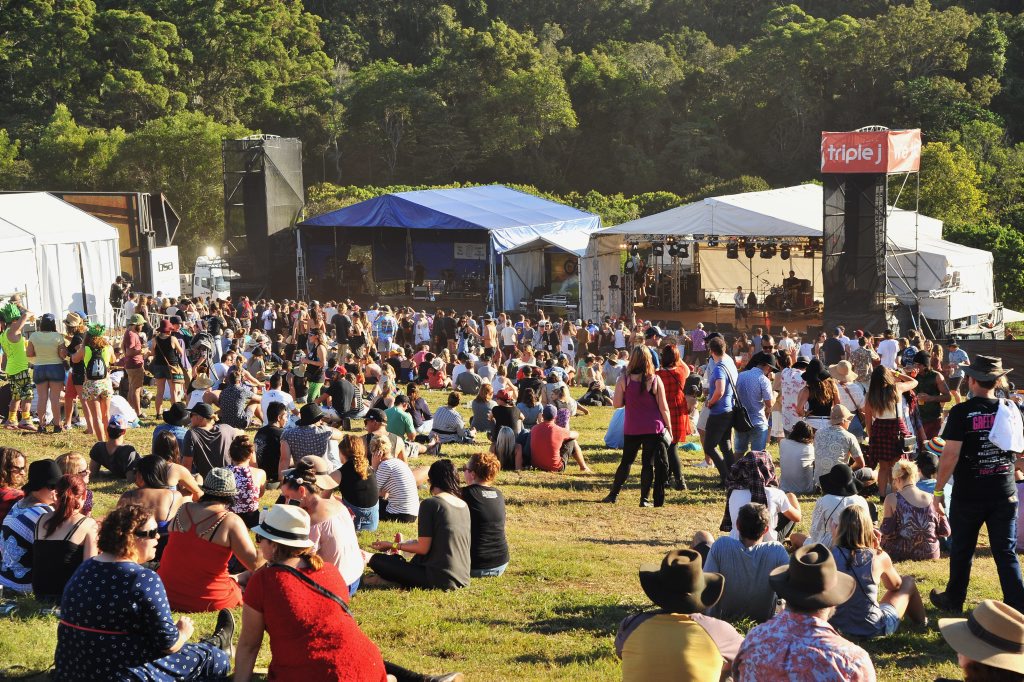 Image for sale: Music festival at Big Pineapple, Woombye. Crowd facing the western stage.