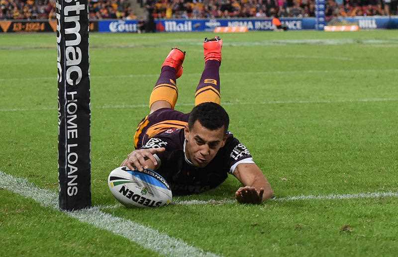 Brisbane Broncos player Jordan Kahu scores a try during their Round 9 game against the Penrith Panthers at Suncorp Stadium in Brisbane, Friday, May 8, 2015. Brisbane Broncos player Jordan Kahu scores a try during their Round 9 game against the Penrith Panthers at Suncorp Stadium in Brisbane, Friday, May 8, 2015.