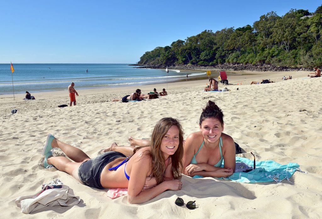 Image for sale: Main Beach Noosa.Elly Blair (left) from Melborne and Maggie Teper from Chicago enjoy Main Beach Noosa. Photo Geoff Potter / Noosa News