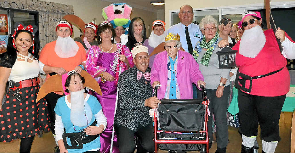 HAPPY BIRTHDAY: Dressing up for Beef Week at St Michael’s is easy when it means celebrating Miriam ‘Topsy’ Stevens’ (gold crown) 105th birthday. HAPPY BIRTHDAY: Dressing up for Beef Week at St Michael’s is easy when it means celebrating Miriam ‘Topsy’ Stevens’ (gold crown) 105th birthday.