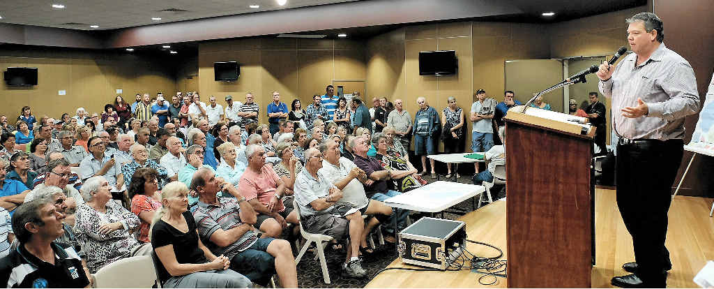 COMMUNITY ANGER: Whitsunday Regional Council Deputy Mayor Andrew Willcox addresses Bowen residents over the proposed changes to the region’s internal electoral boundaries in the Bowen PCYC on Monday night. COMMUNITY ANGER: Whitsunday Regional Council Deputy Mayor Andrew Willcox addresses Bowen residents over the proposed changes to the region’s internal electoral boundaries in the Bowen PCYC on Monday night.