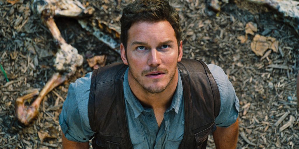 Chris Pratt in a scene from the movie Jurassic World. Chris Pratt in a scene from the movie Jurassic World.