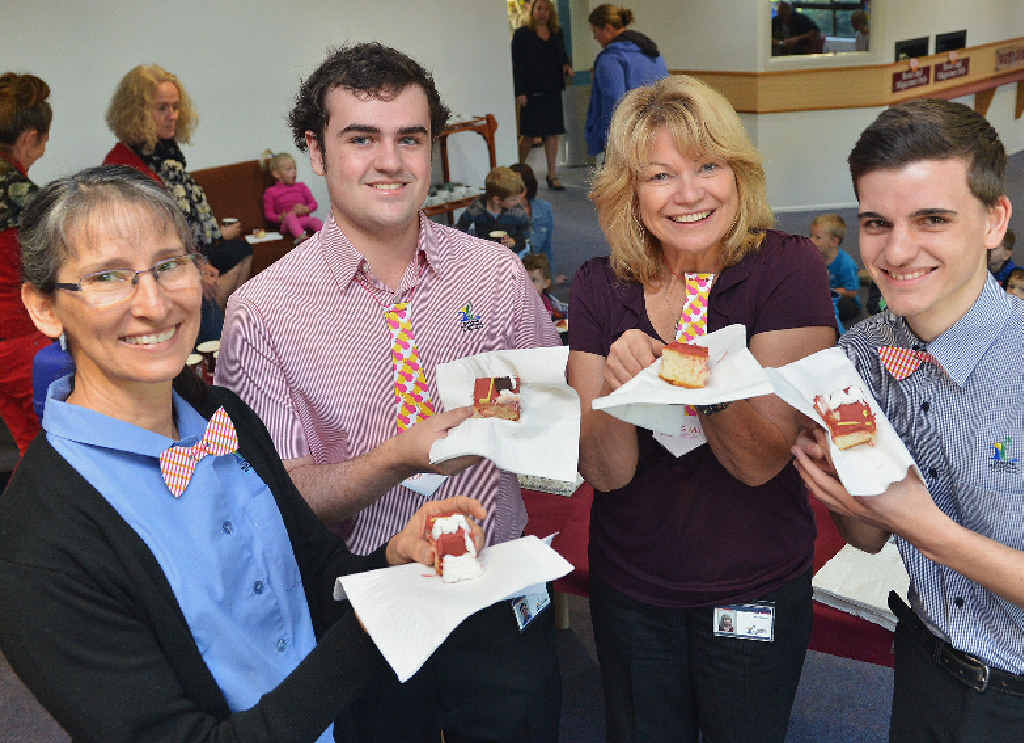 CAKE TIME: Library staff enjoying Queensland Day yesterday are Narelle Davies, Braeden Long, Jane Gunn and Mitchell Collins. CAKE TIME: Library staff enjoying Queensland Day yesterday are Narelle Davies, Braeden Long, Jane Gunn and Mitchell Collins.