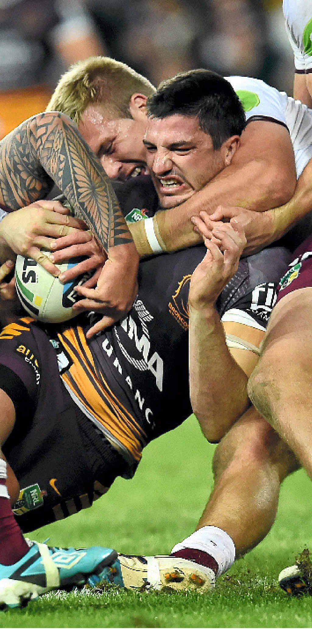 JUST SHORT: Matt Gillett is denied a try for the Broncos against Manly at Suncorp Stadium on Friday night. JUST SHORT: Matt Gillett is denied a try for the Broncos against Manly at Suncorp Stadium on Friday night.