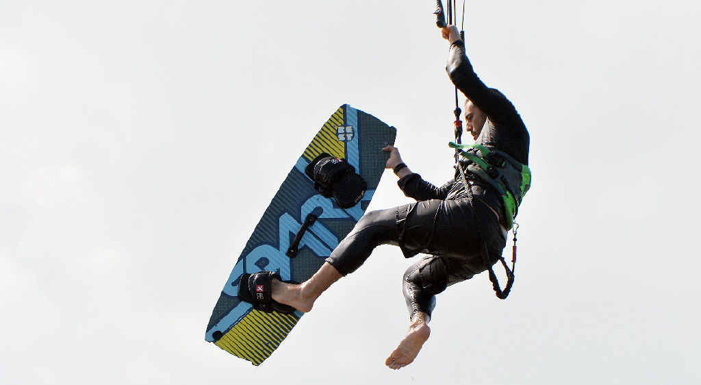 AERIAL EXPERTISE: Kite surfer Ryan Bentley pulls an off the board trick at Town Beach yesterday. About 30 kite surfers took advantage of the ideal conditions. AERIAL EXPERTISE: Kite surfer Ryan Bentley pulls an off the board trick at Town Beach yesterday. About 30 kite surfers took advantage of the ideal conditions.
