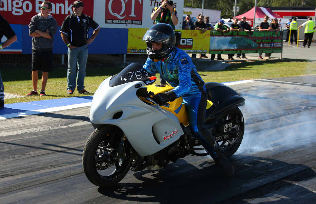 THE ACE: Ace Edwards on the start of the Winternationals at Willowbank Raceway. The young Parkhurst racer won the modified bike drag racing at the prestigious event. THE ACE: Ace Edwards on the start of the Winternationals at Willowbank Raceway. The young Parkhurst racer won the modified bike drag racing at the prestigious event.