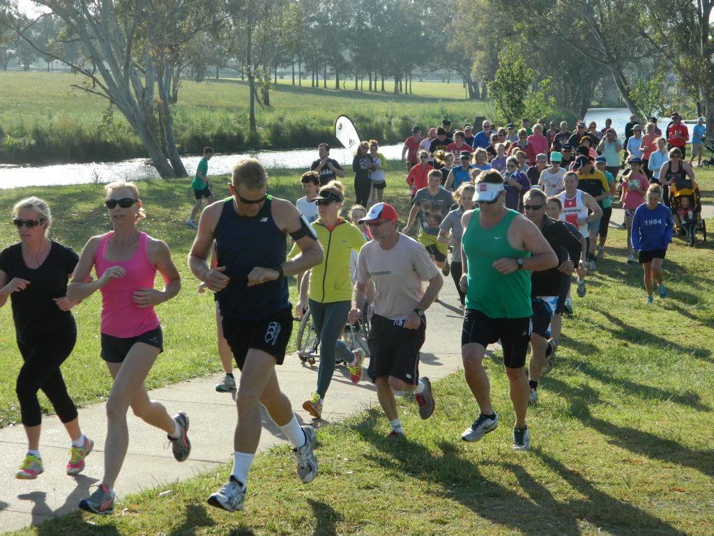 Warwick parkrun participants on an early Saturday morning run/walk along the banks of the Condamine River. Photo Gerard Walsh / Warwick Daily News