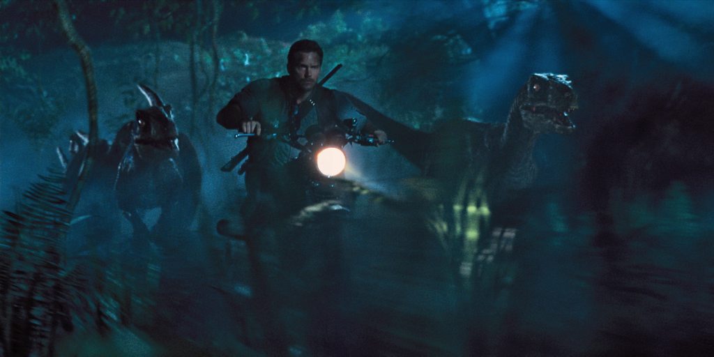 Chris Pratt in a scene from the movie Jurassic World. Chris Pratt in a scene from the movie Jurassic World.