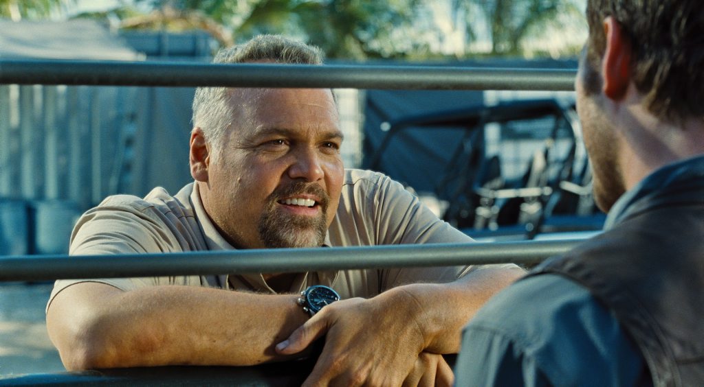 Vincent D'Onofrio in a scene from the movie Jurassic World. Vincent D'Onofrio in a scene from the movie Jurassic World.