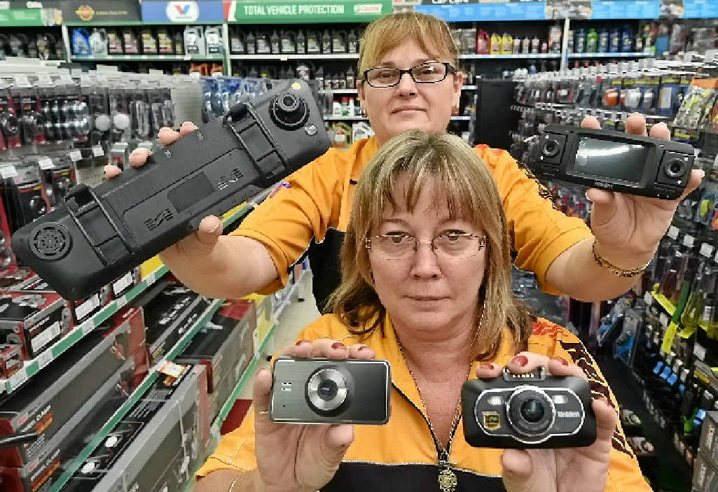 NEW AID: Tracy Miles (front) and Debra Rudd from Repco Hervey Bay with a selection of dashboard cameras on sale to motorists. NEW AID: Tracy Miles (front) and Debra Rudd from Repco Hervey Bay with a selection of dashboard cameras on sale to motorists.