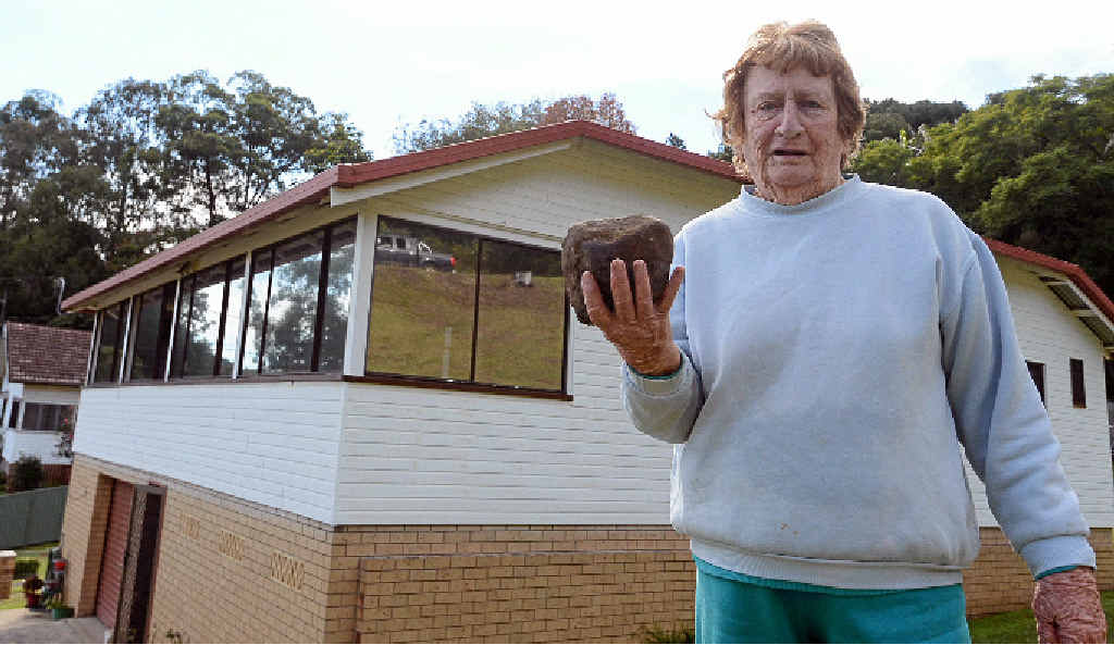 ROCKED: Madge Hayward of Bent Street in Lismore is angry that children keep throwing rocks at her house. ROCKED: Madge Hayward of Bent Street in Lismore is angry that children keep throwing rocks at her house.