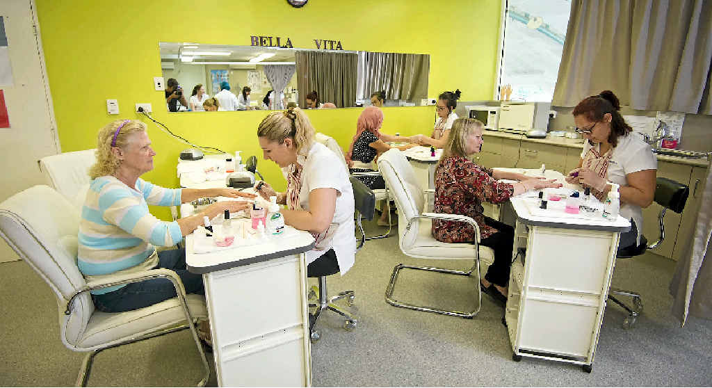 Enjoying the pamper day at CQUniversity are (from left) June Jago, Melissa Le Hir, Debbie Rosenthal, Samantha Nelson, (centre back) Tink McMullen and Danielle Alder. Enjoying the pamper day at CQUniversity are (from left) June Jago, Melissa Le Hir, Debbie Rosenthal, Samantha Nelson, (centre back) Tink McMullen and Danielle Alder.