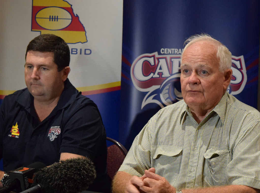 NO GO: Capras’ operations manager Brendan Bowers and chairman Geoff Murphy break the bad news to Central Queensland league fans that players such as Titans forward Luke Douglas (inset) will not be seen in the region this season. NO GO: Capras’ operations manager Brendan Bowers and chairman Geoff Murphy break the bad news to Central Queensland league fans that players such as Titans forward Luke Douglas (inset) will not be seen in the region this season.