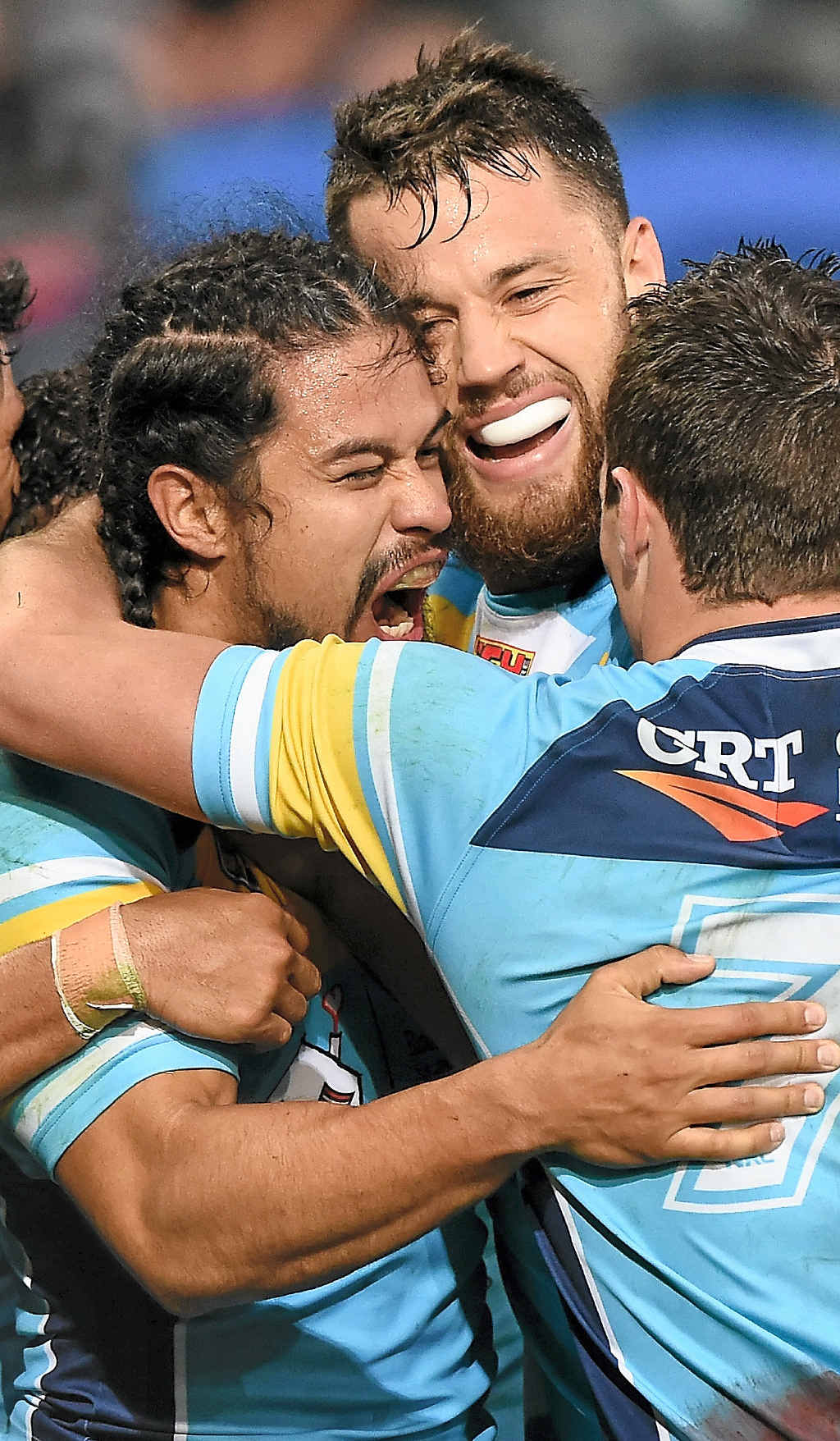 TRY FACTOR: Kevin Gordon of the Titans celebrates scoring a try against the Canterbury Bulldogs at Cbus Super Stadium yesterday. TRY FACTOR: Kevin Gordon of the Titans celebrates scoring a try against the Canterbury Bulldogs at Cbus Super Stadium yesterday.