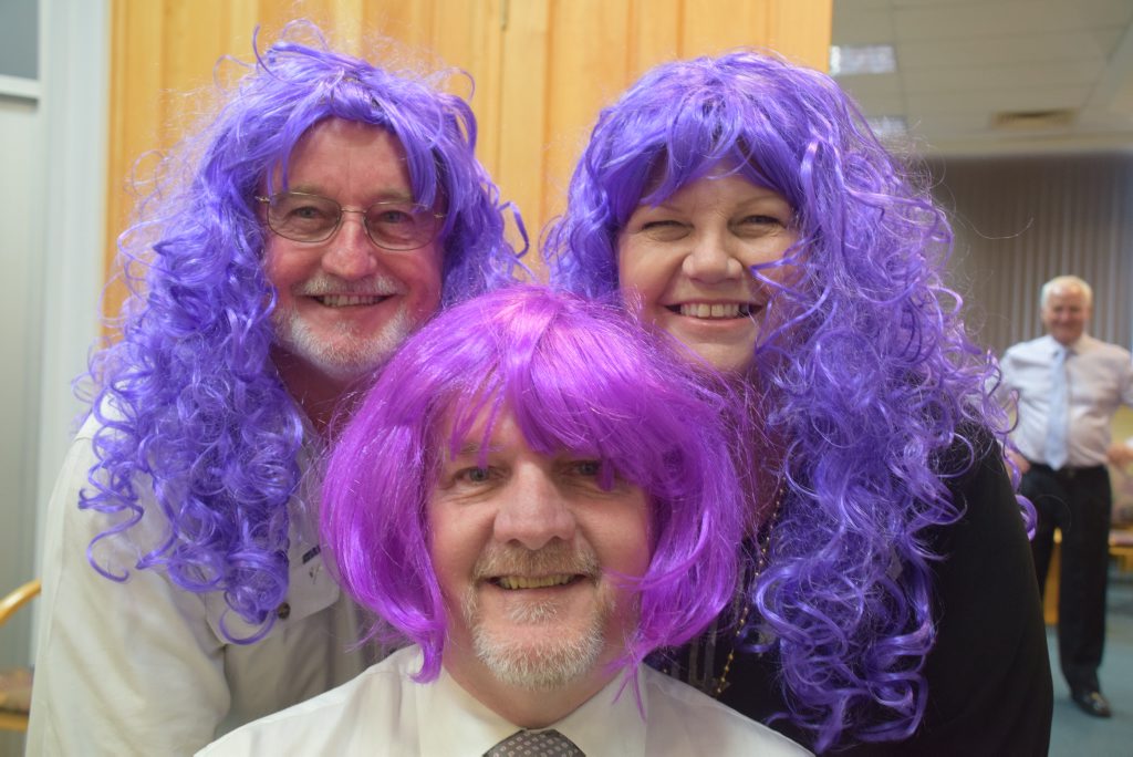 PURPLE HAZE: Councillors McDonald, Brushe and Hansen aren't afraid to show their colours in support of Relay For Life. Photo Helen Spelitis / Gladstone Observer PURPLE HAZE: Councillors McDonald, Brushe and Hansen aren't afraid to show their colours in support of Relay For Life. Photo Helen Spelitis / Gladstone Observer