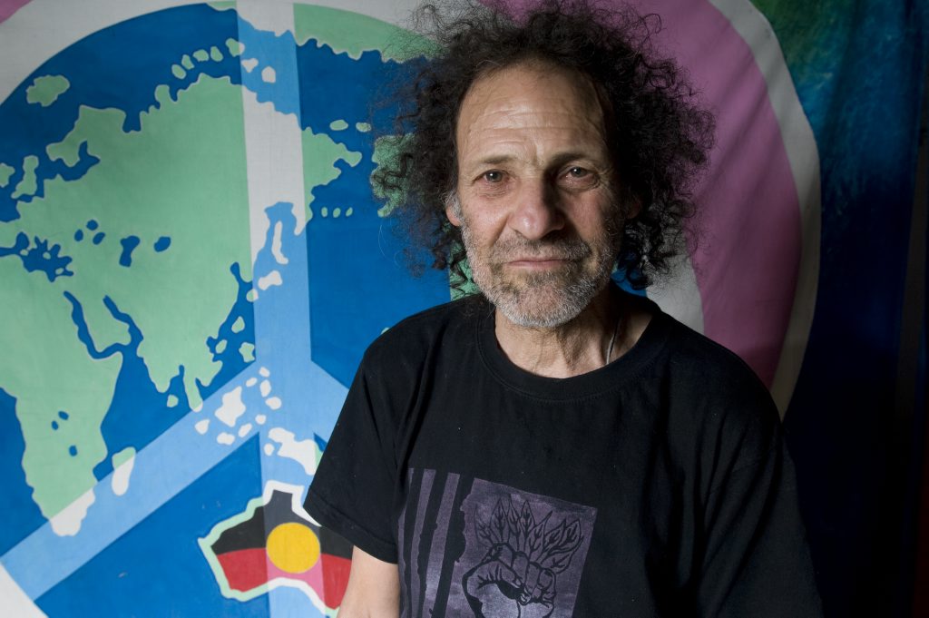 Nimbin identity Benny Zable in his studio after returning from New York after being involved in the the occupy Wall Street protests. Photo Jay Cronan / The Northern Star Nimbin identity Benny Zable in his studio after returning from New York after being involved in the the occupy Wall Street protests. Photo Jay Cronan / The Northern Star