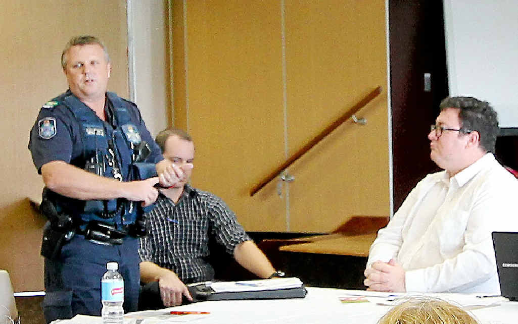 ICE: Acting Senior Sergeant Craig McConnel speaks at the Community Ice Forum in Bowen. ICE: Acting Senior Sergeant Craig McConnel speaks at the Community Ice Forum in Bowen.