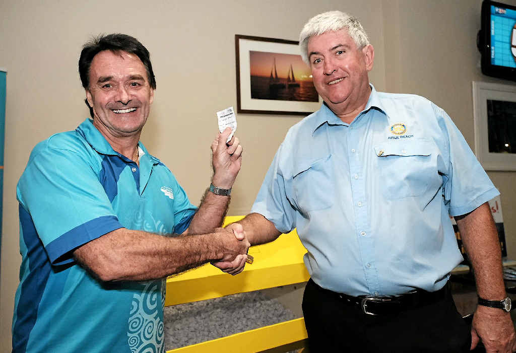 FIRST PRIZE: Outrigger Whitsunday’s Nick Lidsey, with the winning ticket, and raffle co-ordinator Neil Cawthorne. Photo: Matthew Newton FIRST PRIZE: Outrigger Whitsunday’s Nick Lidsey, with the winning ticket, and raffle co-ordinator Neil Cawthorne. Photo: Matthew Newton