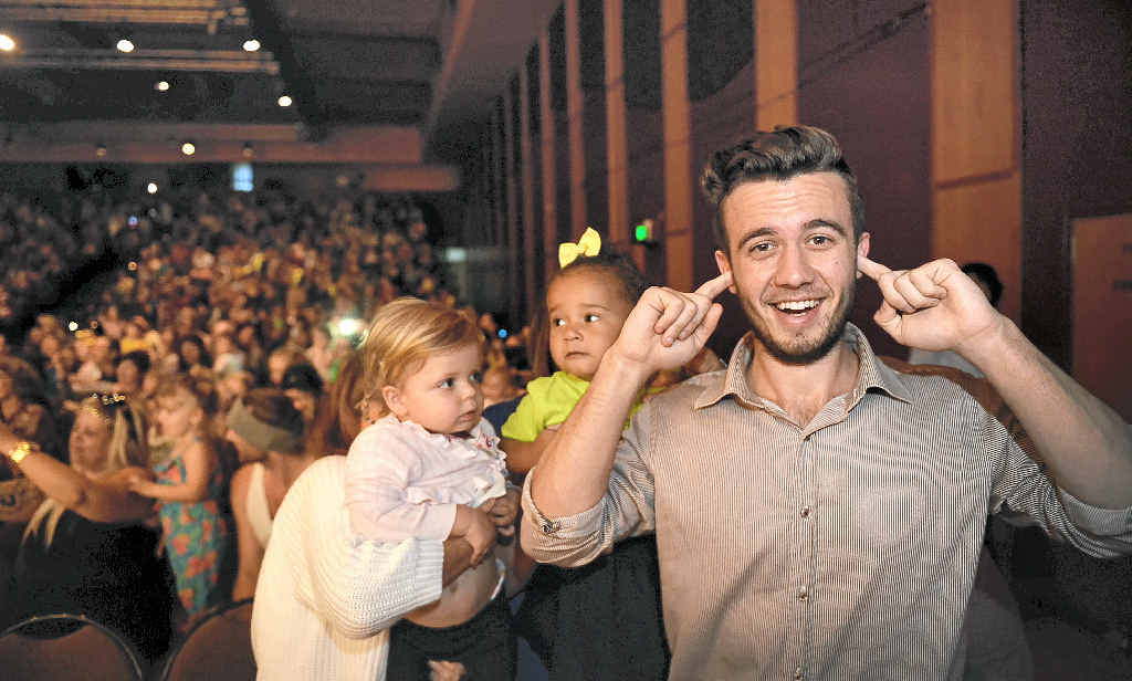 RAISING THE ROOF: Sunshine Coast Daily journalist Luke Simmonds at The Wiggles Rock ‘n’ Roll Preschool Tour at The Events Centre, Caloundra yesterday.