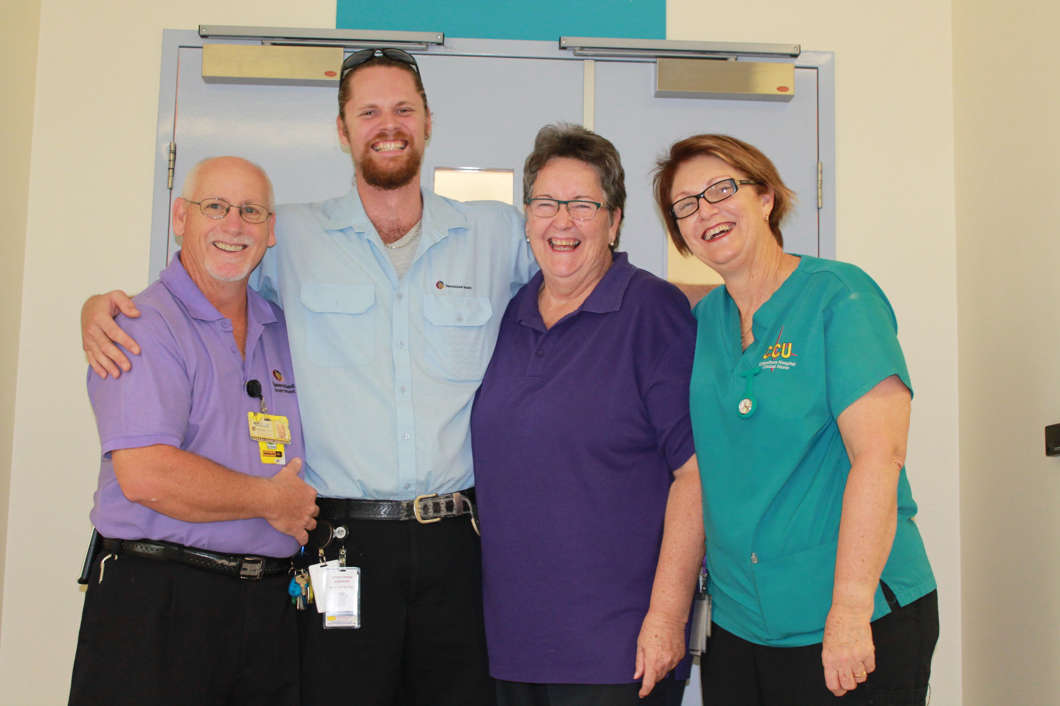 After being in a life-threatening accident, Tristan Jobling (second left) is now helping others the same way he was cared for. He is pictured with colleagues and former carers Brad Dickfos, Rose Cooper and Pat Andre. After being in a life-threatening accident, Tristan Jobling (second left) is now helping others the same way he was cared for. He is pictured with colleagues and former carers Brad Dickfos, Rose Cooper and Pat Andre.