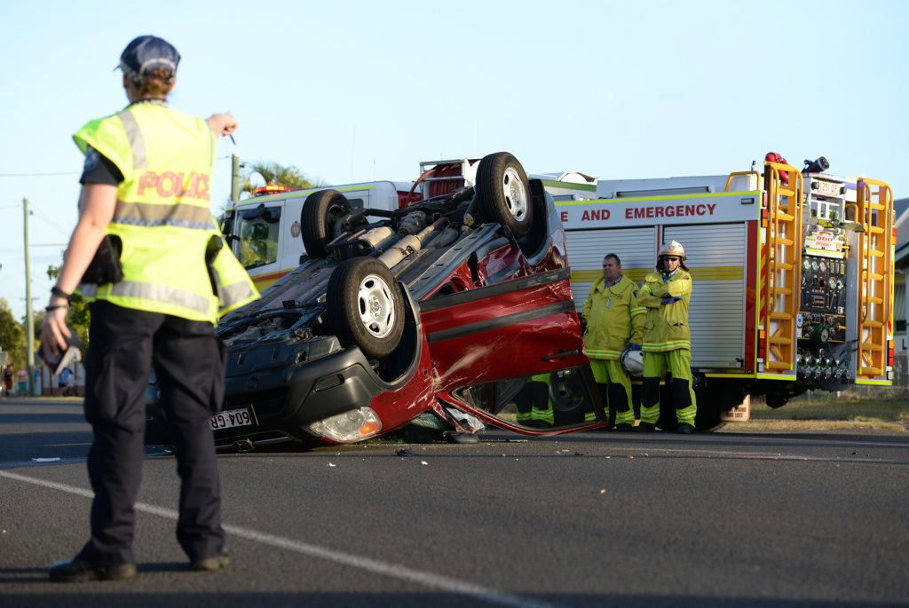 ROAD INCIDENT: An overturned car at the intersection of Branyan and George Street. Photo: Mike Knott / NewsMail ROAD INCIDENT: An overturned car at the intersection of Branyan and George Street. Photo: Mike Knott / NewsMail