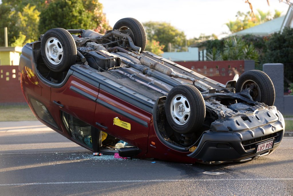 ROAD INCIDENT: An overturned car at the intersection of Branyan and George Street. Photo: Mike Knott / NewsMail ROAD INCIDENT: An overturned car at the intersection of Branyan and George Street. Photo: Mike Knott / NewsMail