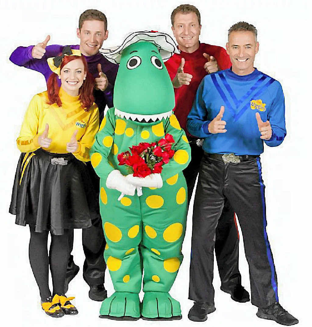 HOT POTATOES: Emma Watkins, Lachlan Gillespie, Simon Pryce and Anthony Field with Dorothy the Dinosaur (centre). Photo: Neil Hamilton-Ritchie