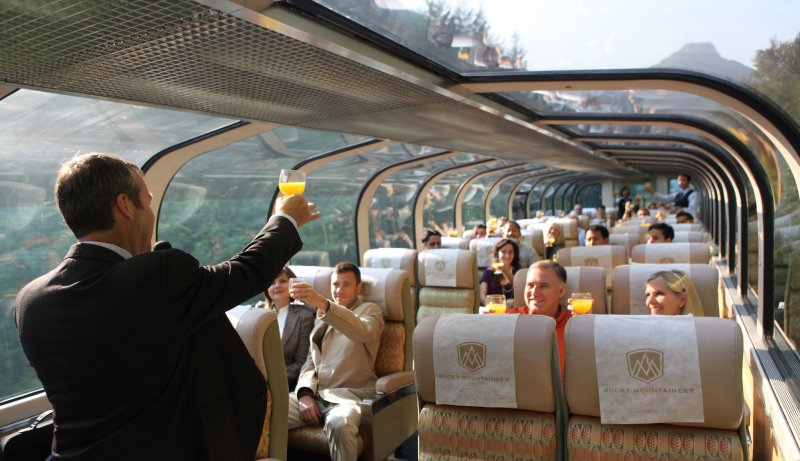 Rocky Mountaineer. GoldLeaf Service Dome Coach on board the Rocky Mountaineer Train in Canada. Rocky Mountaineer. GoldLeaf Service Dome Coach on board the Rocky Mountaineer Train in Canada.
