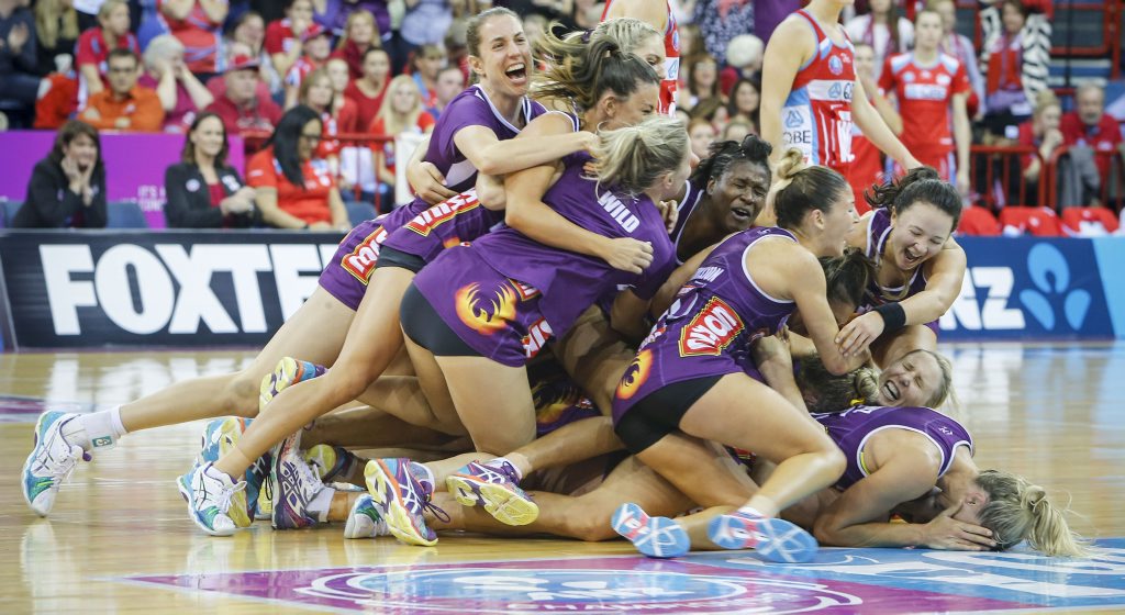 The Queensland Firebirds celebrate after winning the Netball Grandfinal between the Queensland Firebirds and NSW Swifts in Brisbane, Sunday, June 21, 2015. The Queensland Firebirds celebrate after winning the Netball Grandfinal between the Queensland Firebirds and NSW Swifts in Brisbane, Sunday, June 21, 2015.