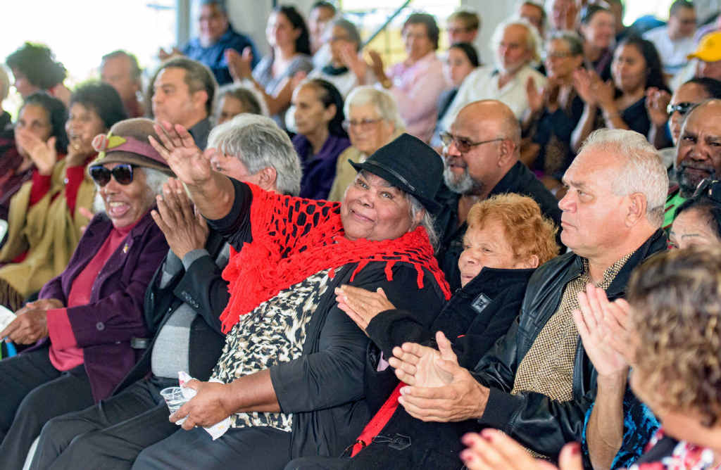 SUCCESS: Aunty Lillian Williams raises her hand as the crowd applauds the Federal Court’s decision on the Yaegl #1 and #2A land rights claims. SUCCESS: Aunty Lillian Williams raises her hand as the crowd applauds the Federal Court’s decision on the Yaegl #1 and #2A land rights claims.