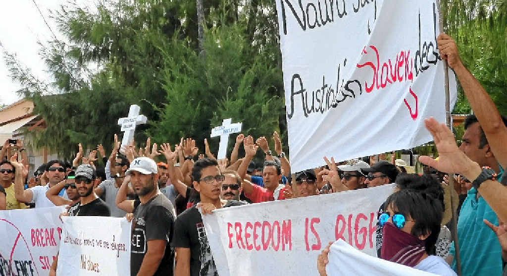 NOT HAPPY: Refugees on Nauru stage a protest earlier this year. NOT HAPPY: Refugees on Nauru stage a protest earlier this year.