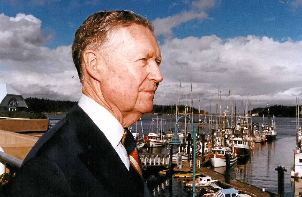 GREAT EXPECTATIONS: Ted McWhinney at Nanaimo as Parliamentary Secretary for Fisheries and, below, accepting the Aristotle Medal from the Greek Government. GREAT EXPECTATIONS: Ted McWhinney at Nanaimo as Parliamentary Secretary for Fisheries and, below, accepting the Aristotle Medal from the Greek Government.