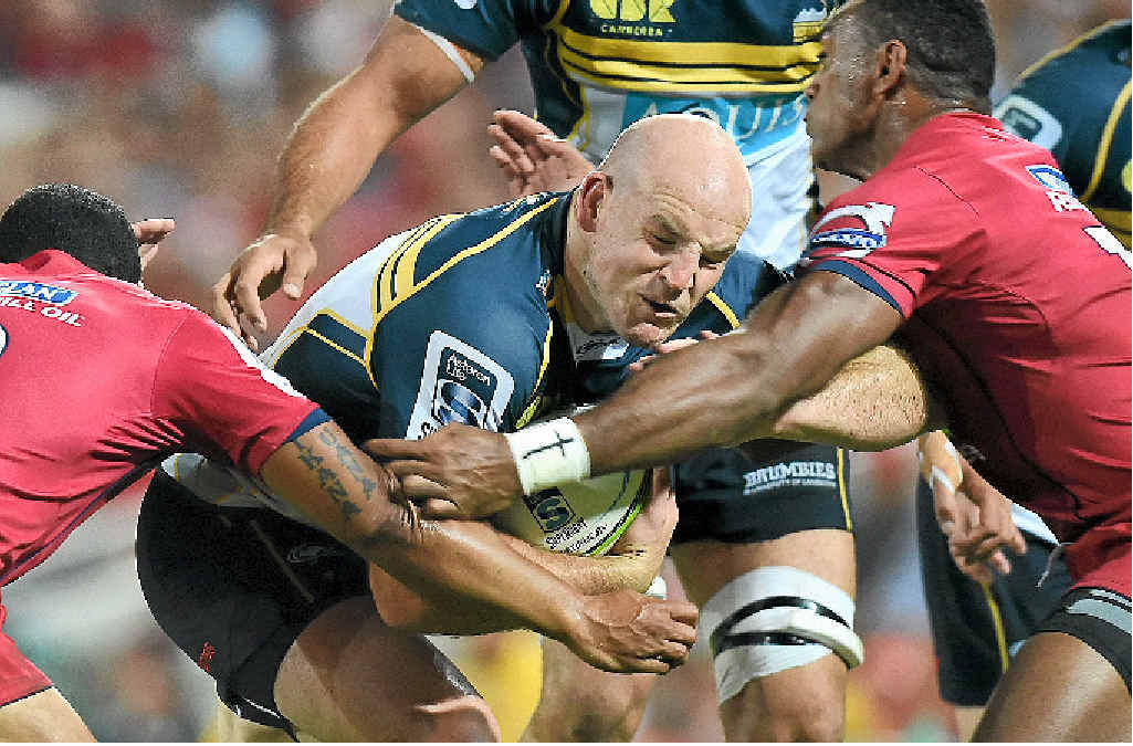 PRESSURE ON: Brumbies skipper Stephen Moore breaks through the Reds’ defence earlier in the season. PRESSURE ON: Brumbies skipper Stephen Moore breaks through the Reds’ defence earlier in the season.