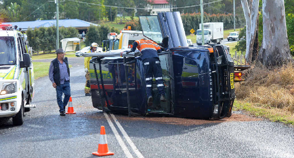 ROLLOVER: A Land Rover 4WD rolled on Eel Creek Rd yesterday. One person was injured and taken to Gympie Hospital with minor injuries. ROLLOVER: A Land Rover 4WD rolled on Eel Creek Rd yesterday. One person was injured and taken to Gympie Hospital with minor injuries.