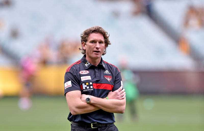 Essendon coach James Hird at the pre-match warm-up session before the round 13 AFL match between the Hawthorn Hawks and Essendon Bombers, at the MCG in Melbourne, Saturday June 27, 2015. Essendon coach James Hird at the pre-match warm-up session before the round 13 AFL match between the Hawthorn Hawks and Essendon Bombers, at the MCG in Melbourne, Saturday June 27, 2015.