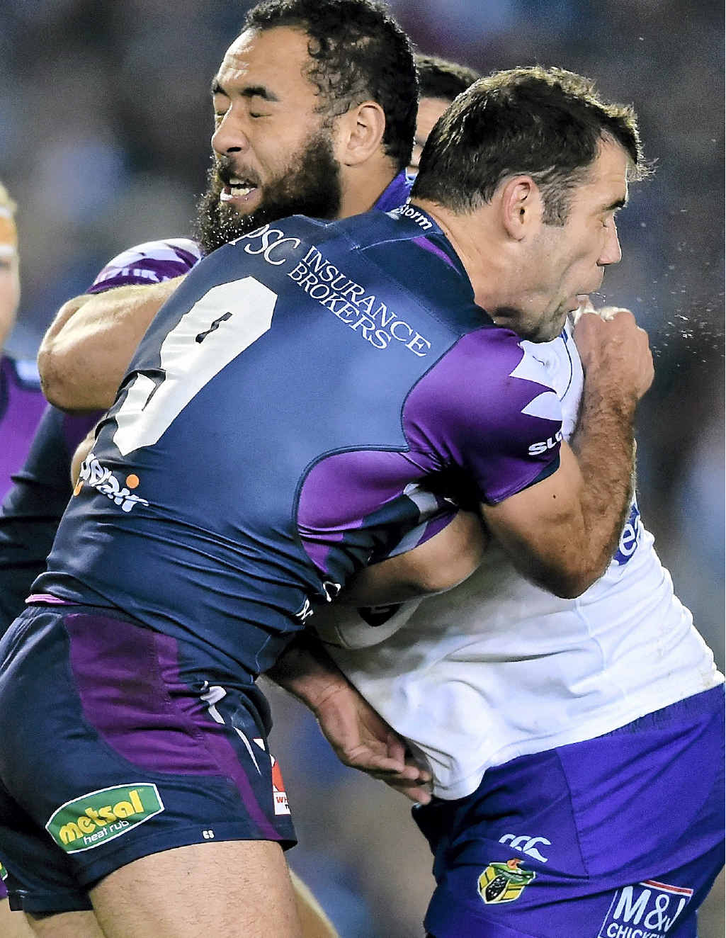 NOT THIS TIME: Sam Kasiano of the Bulldogs is tackled by Cameron Smith. NOT THIS TIME: Sam Kasiano of the Bulldogs is tackled by Cameron Smith.