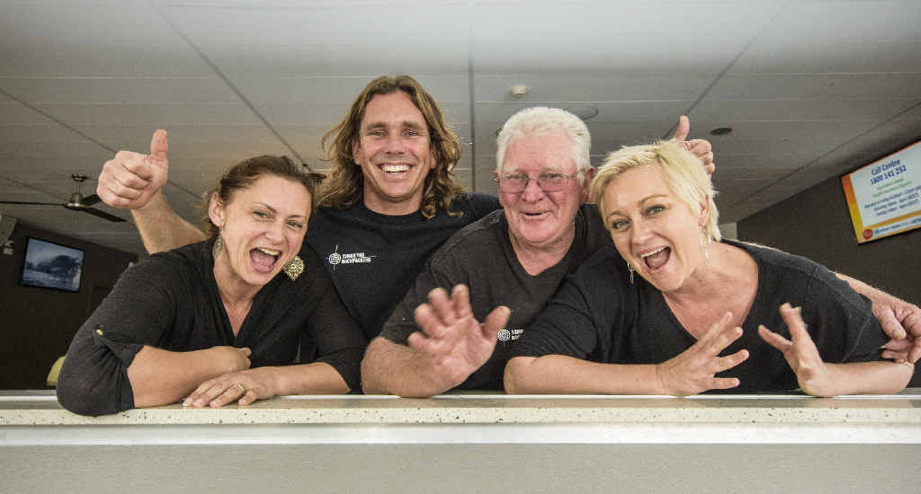 HIP: Kellie, Justin, Steven and Melissa Henwood of the Yamba YHA celebrating being named in the top 10 hippest backpacker in the world. Photo: Adam Hourigan