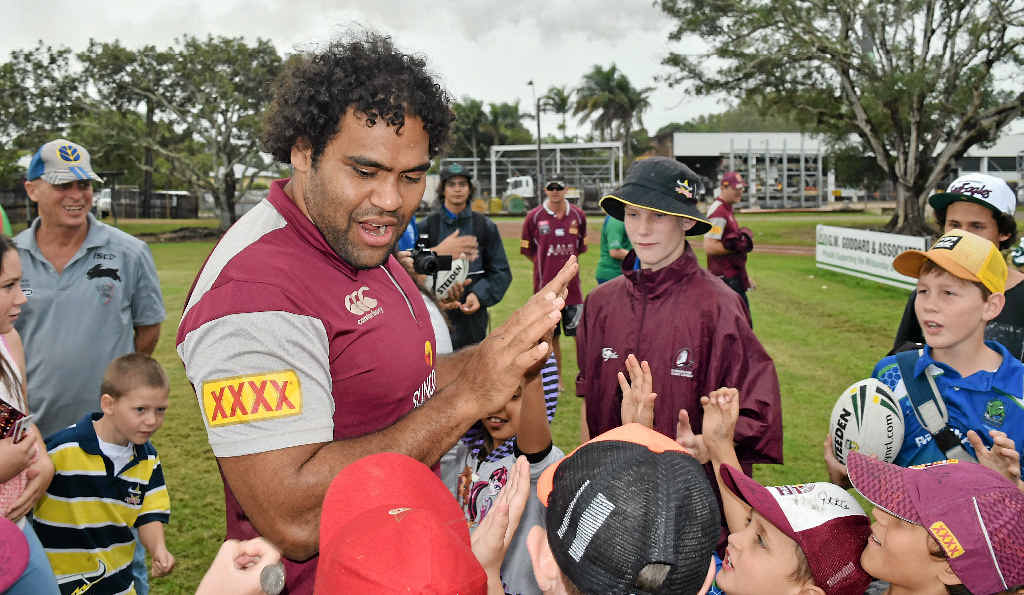 Maroons stalwart Sam Thaiday walks through the tunnel of honour after the Junior Maroon Development Clinic. Maroons stalwart Sam Thaiday walks through the tunnel of honour after the Junior Maroon Development Clinic.