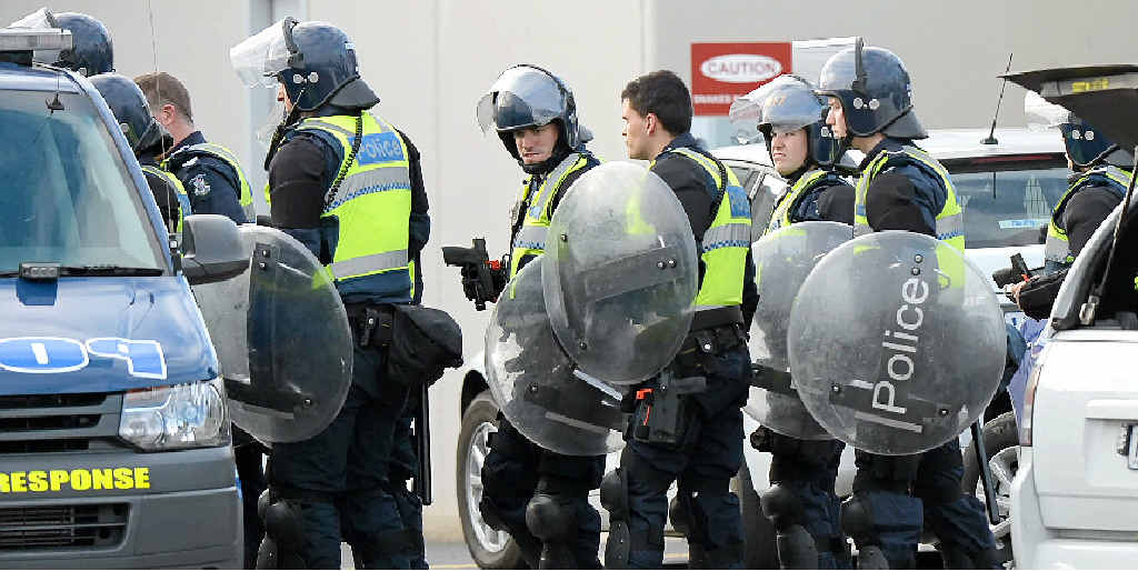 GEARED UP: Riot police at the Metropolitan Remand Centre in Ravenhall. GEARED UP: Riot police at the Metropolitan Remand Centre in Ravenhall.