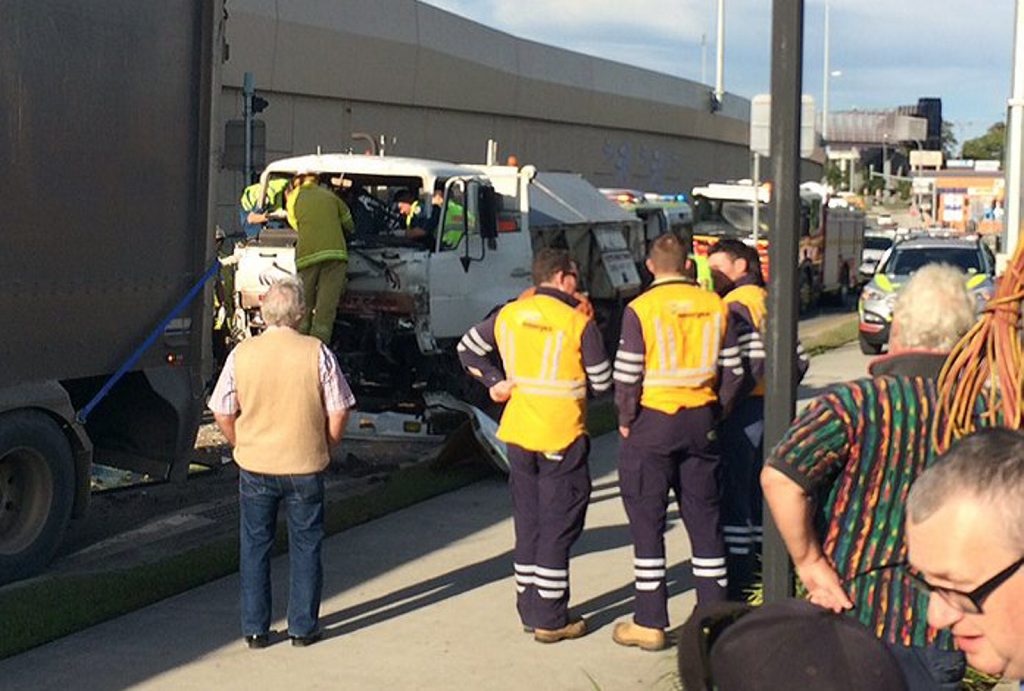 A truck crash in Goodna on Thursday afternoon. Photo: David Nielsen / The Queensland Times A truck crash in Goodna on Thursday afternoon. Photo: David Nielsen / The Queensland Times