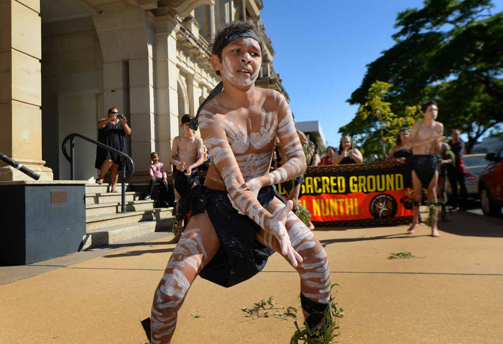 DANCE CULTURE: Michael “Booranggai” Young and fellow Gurridalla Dancers perform during the NAIDOC banner parade down East Street to the Kern Arcade. DANCE CULTURE: Michael “Booranggai” Young and fellow Gurridalla Dancers perform during the NAIDOC banner parade down East Street to the Kern Arcade.
