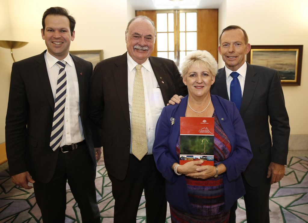 Rockhampton Senator Matthew Canavan, Northern Australia Parliamentary Committee Chair Warren Entsch, Member for Capricornia Michelle Landry and Prime Minister Tony Abbott after the launch of the Northern Australian White Paper, which also touched on key agricultural projects for the region.