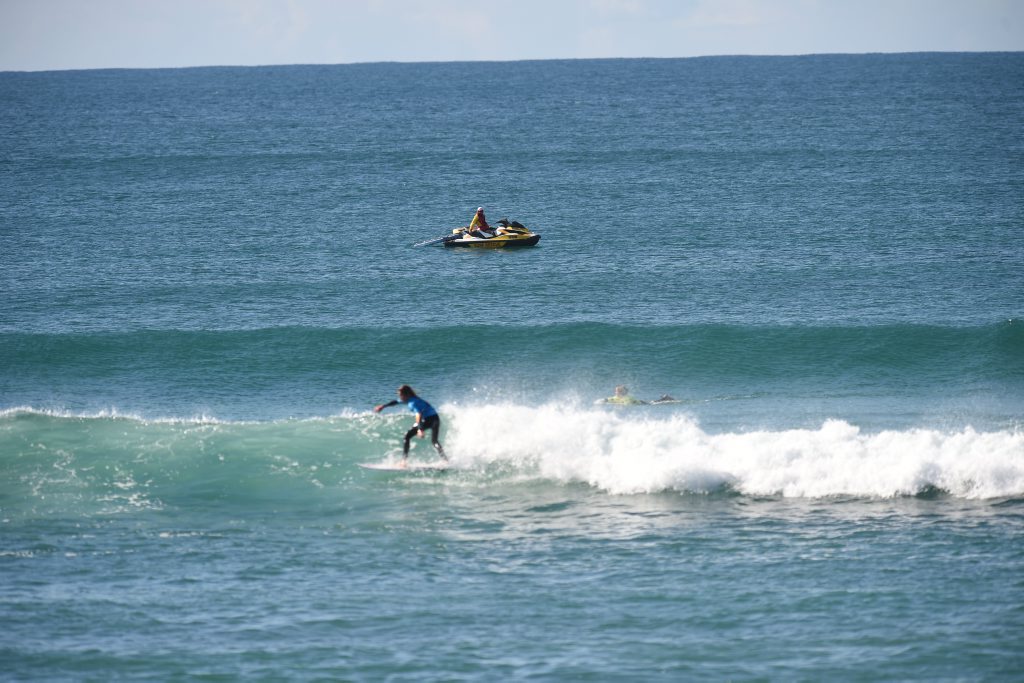 Surf contest competitors were protected by airborne and sea going surveillance craft at Lennox Head over the weekend. Surf contest competitors were protected by airborne and sea going surveillance craft at Lennox Head over the weekend.