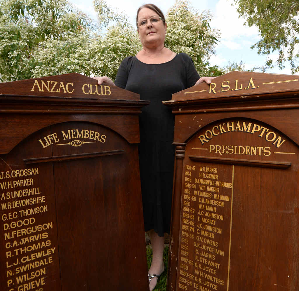 CHANCE FIND: Lyn Clark with the two honour boards returned to Rockhampton after being found in a second-hand store in Brisbane.